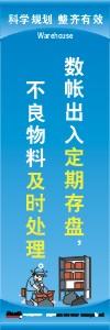 倉庫管理標(biāo)語|倉庫安全標(biāo)語|倉庫宣傳標(biāo)語-數(shù)帳出入定期存盤不良物料及時處理