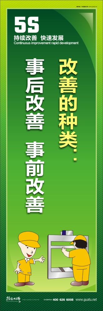 推行5s標語 改善的種類：事后改善  事前改善