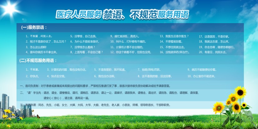 醫(yī)院文明用語(yǔ) 醫(yī)院文明服務(wù)用語(yǔ) 文明服務(wù)制度 醫(yī)療人員禁語(yǔ)、不規(guī)范服務(wù)用語(yǔ)